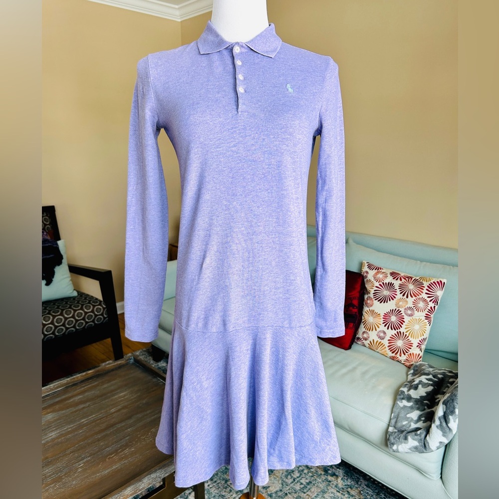 Ralph Lauren Girls' Long Sleeve Polo Dress Drop-Waist Purple XL 16